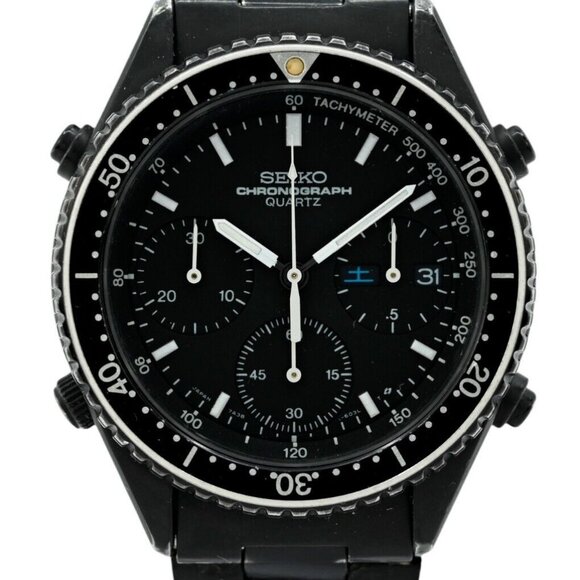 Seiko 37mm Men's Chronograph Vintage Quartz Black PVD Watch! Ref: 7A38-6030! - Picture 1 of 9